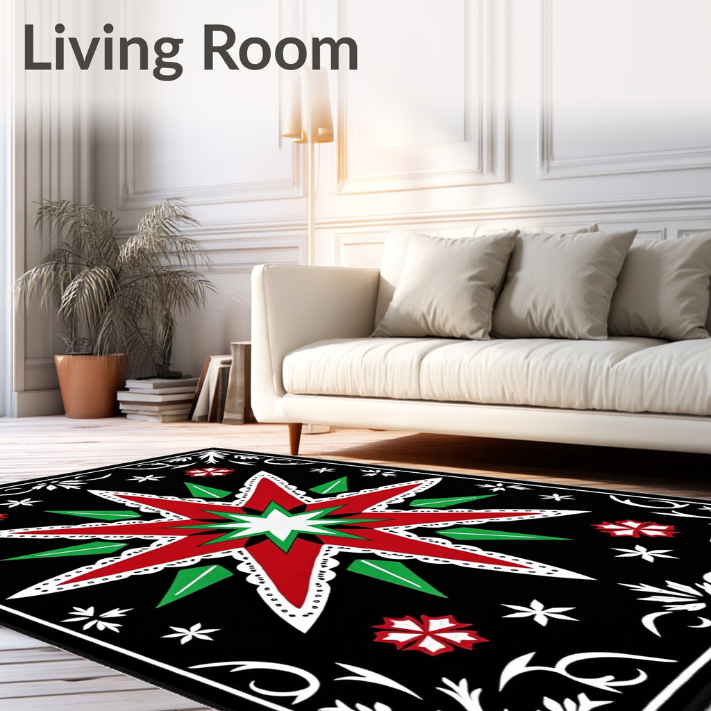 Bold Red Starburst Festive Ornament Rug