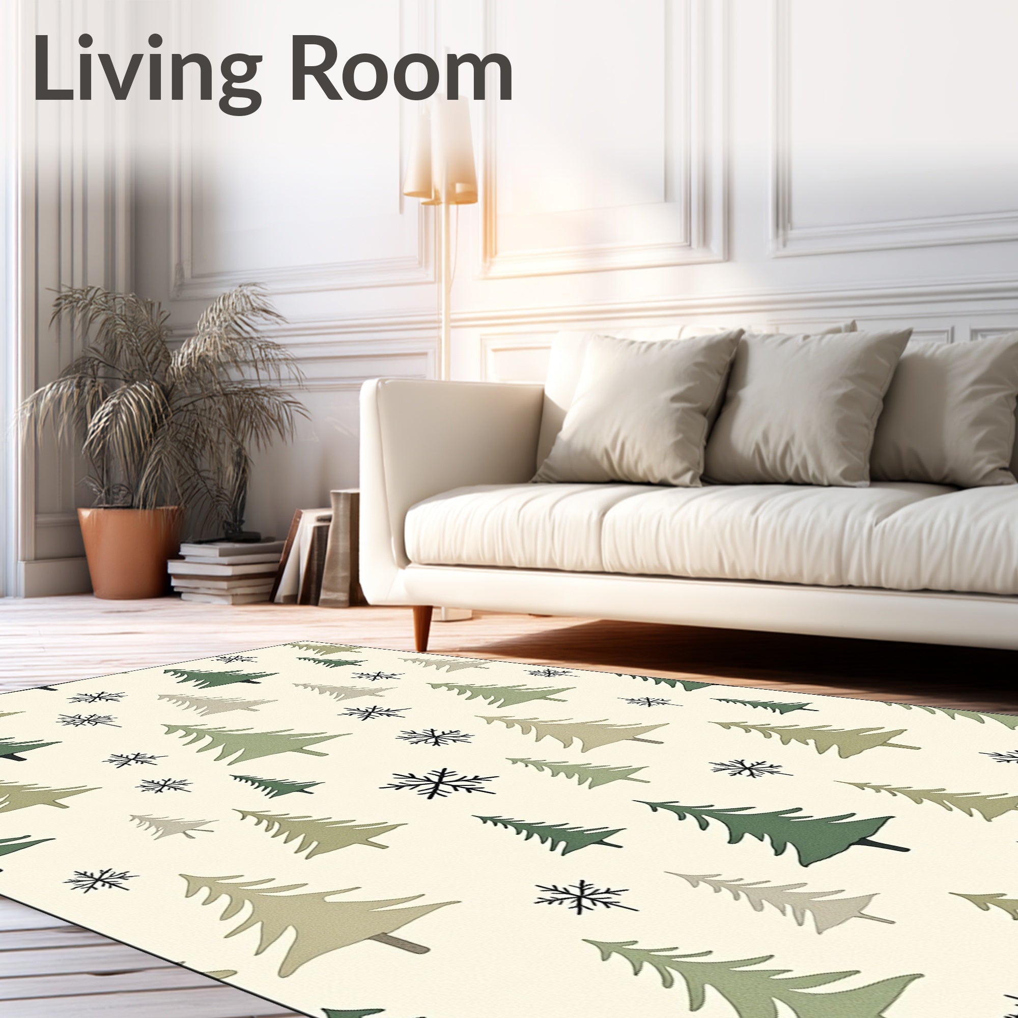 Creamy Beige Pine Wreath Snowflakes Rug