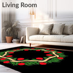 Green Pine Branches With Red Orbs Rug