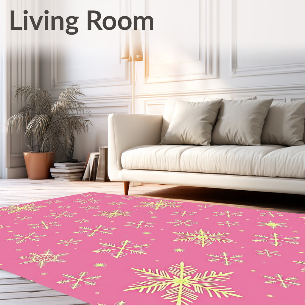 Pink Fluorescent Snowflake Collection Rug