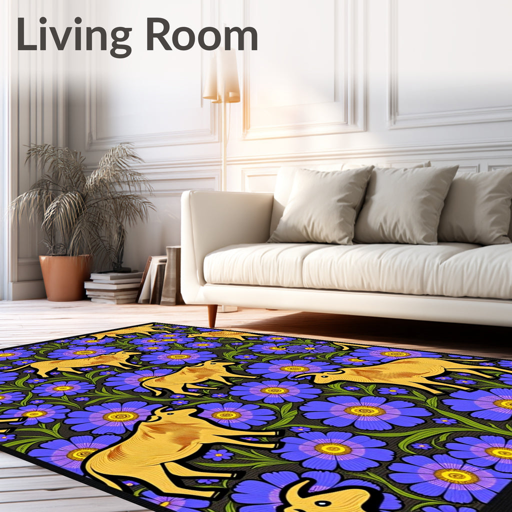 Golden Ox Blue Floral Garden Rug