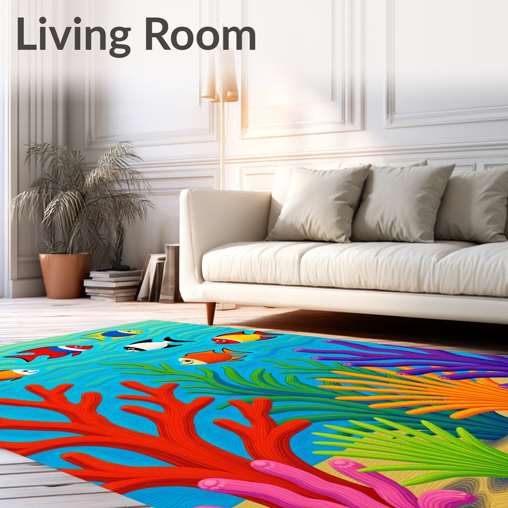 Underwater Coral Reef Fish Scene Rug
