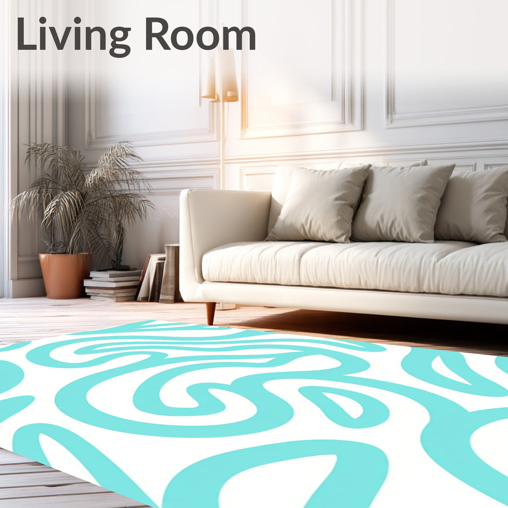 Aqua White Swirl Abstract Curves Rug