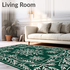 Emerald Green White Leafy Medallion Rug