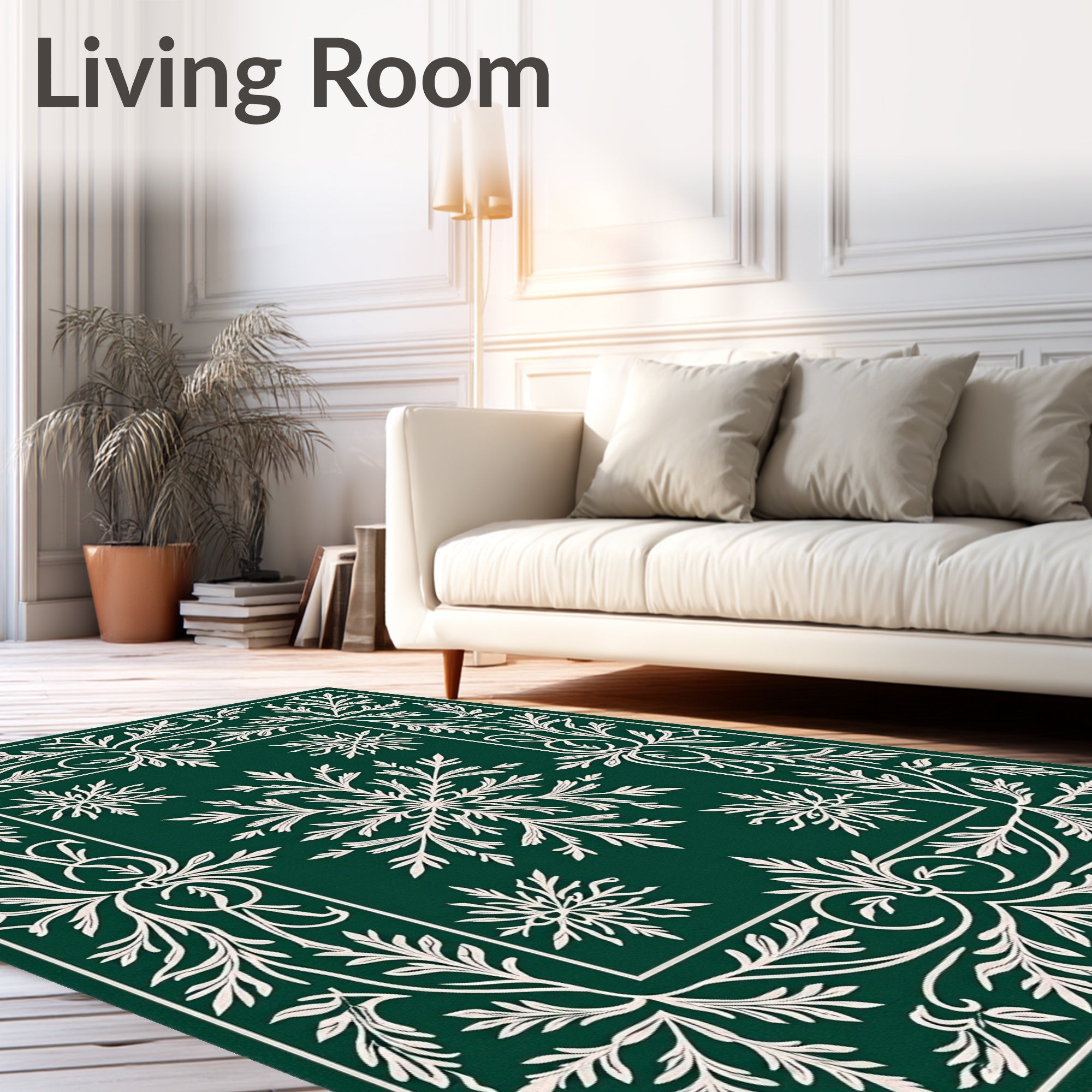 Emerald Green White Leafy Medallion Rug