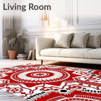 Vibrant Red White Mandala medallion Rug