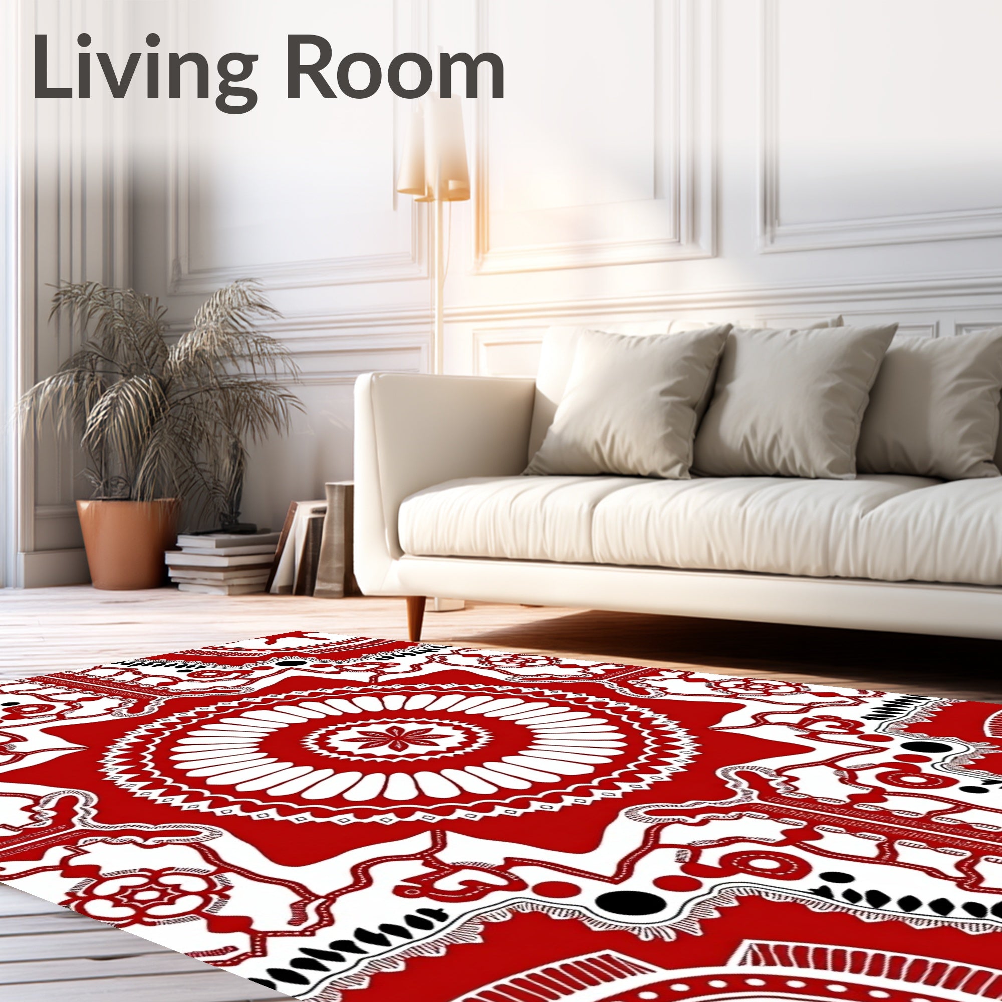 Vibrant Red White Mandala medallion Rug