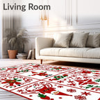 Festive Red Green Santa Village Panels Rug