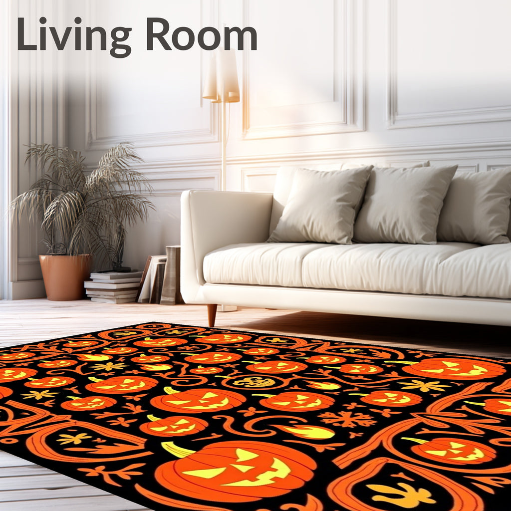 Spooky Orange Pumpkin Halloween Collage Rug