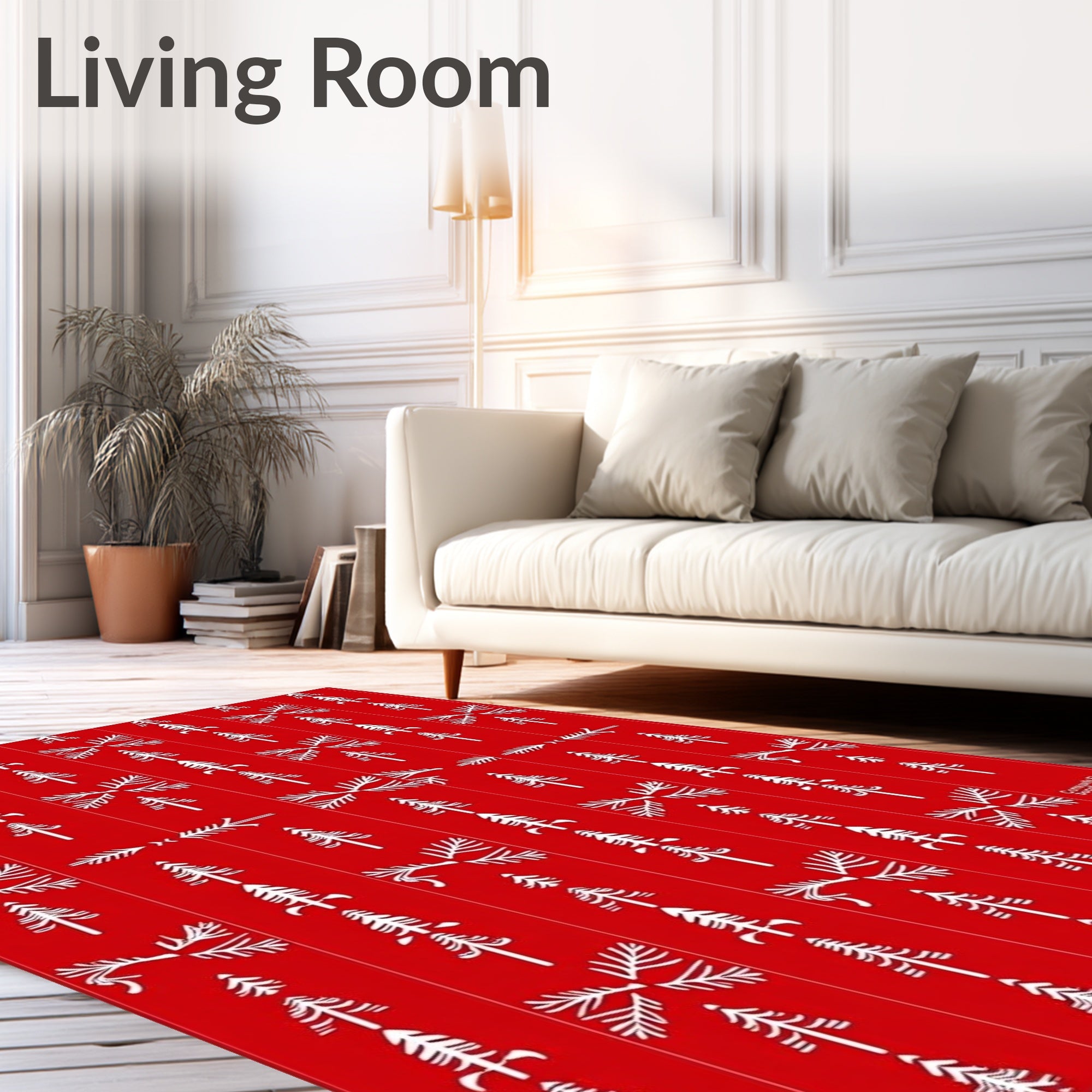 Bright Red Pine Tree Garland Rug