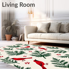 Red Cardinal Evergreen Sprig Medley Rug