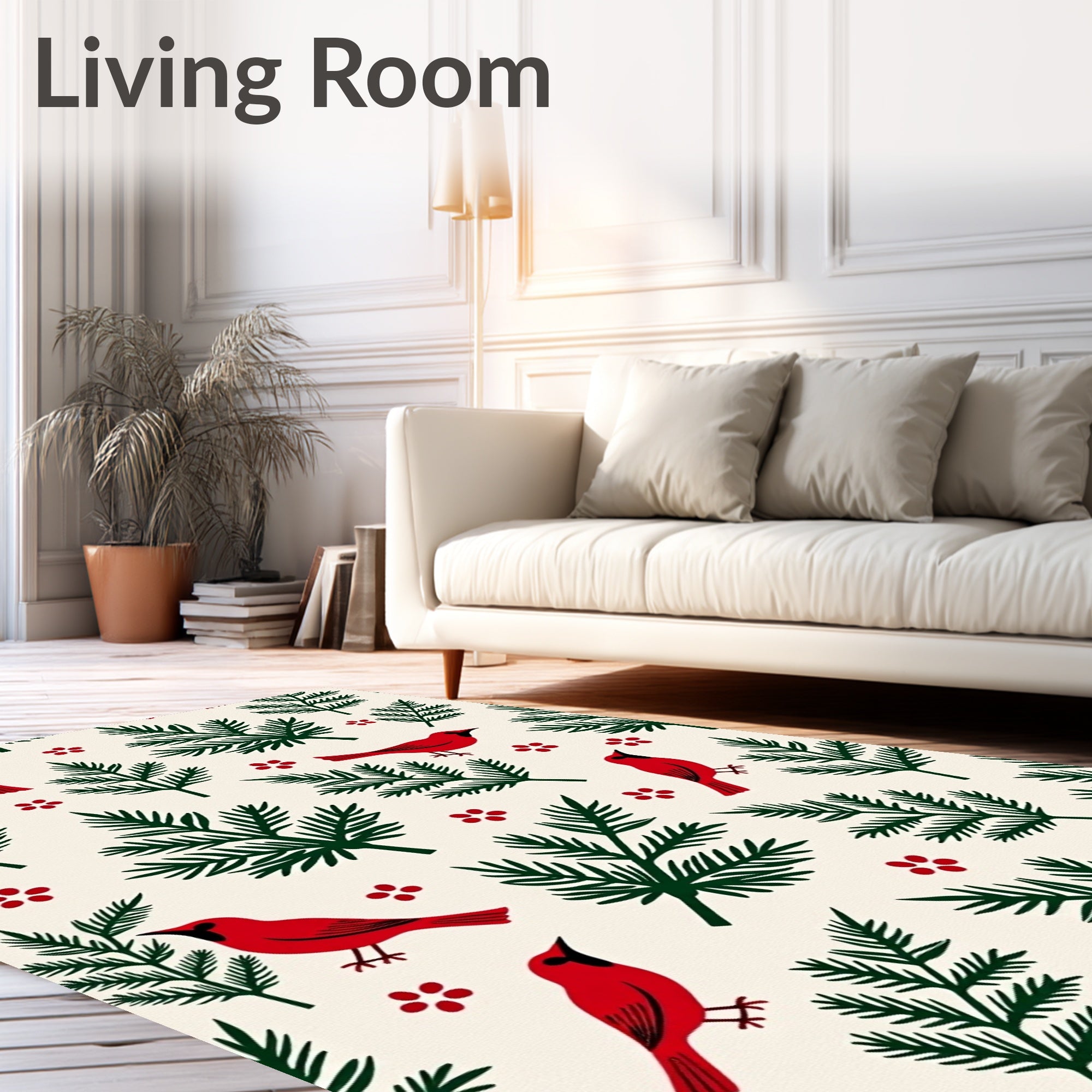 Red Cardinal Evergreen Sprig Medley Rug