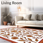 Golden Sunburst Floral Lattice Border Rug