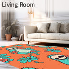 Teal Sloth Floral Orange Field Rug