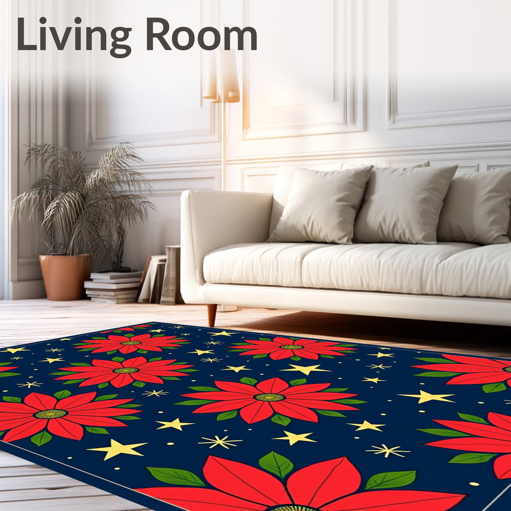 Bold Red Poinsettia Starry Night Rug