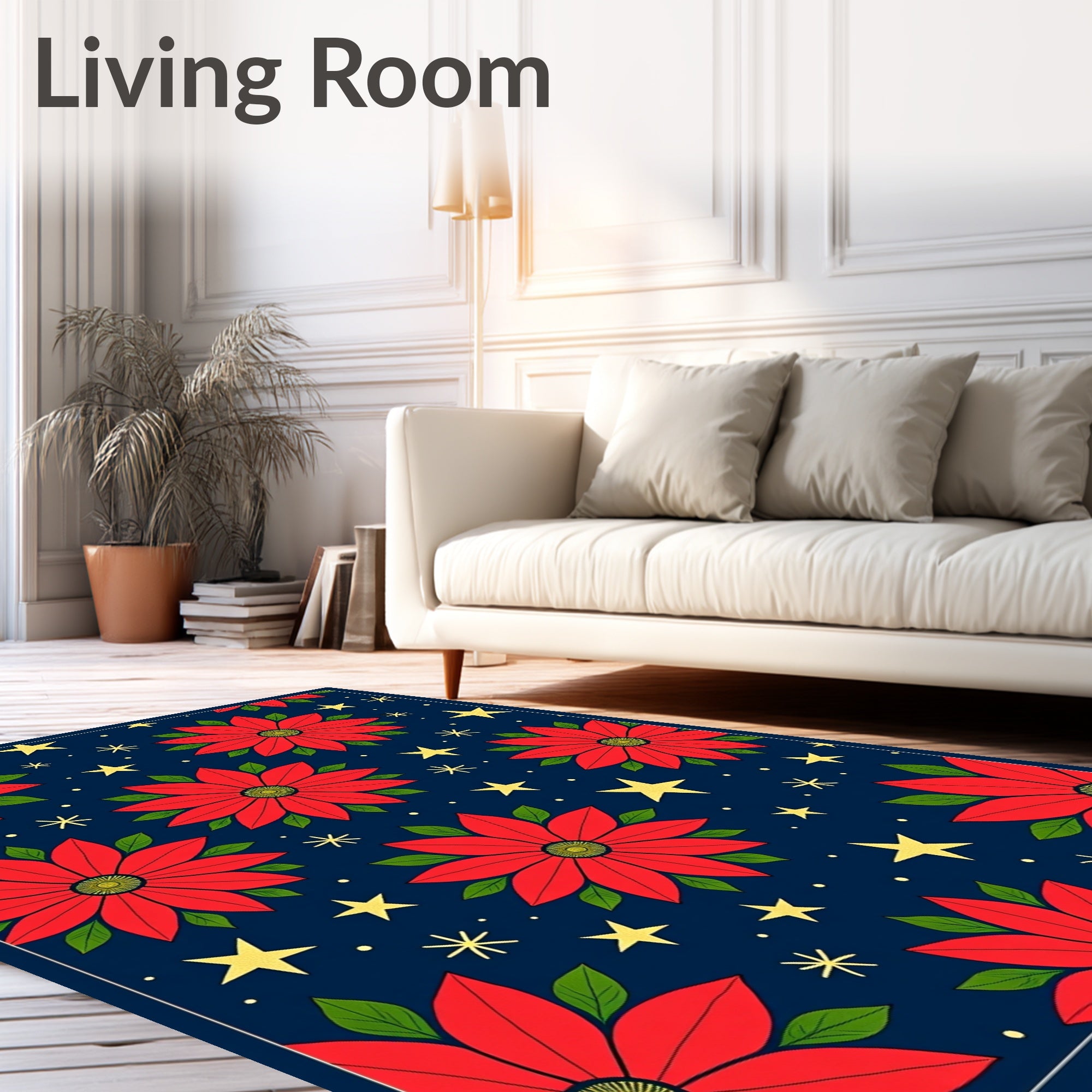Bold Red Poinsettia Starry Night Rug