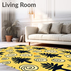 Whimsical Blue Pine Swirls Yellow Rug