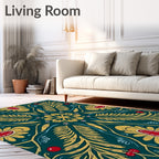 Emerald Golden Floral Medallion Ornament Rug