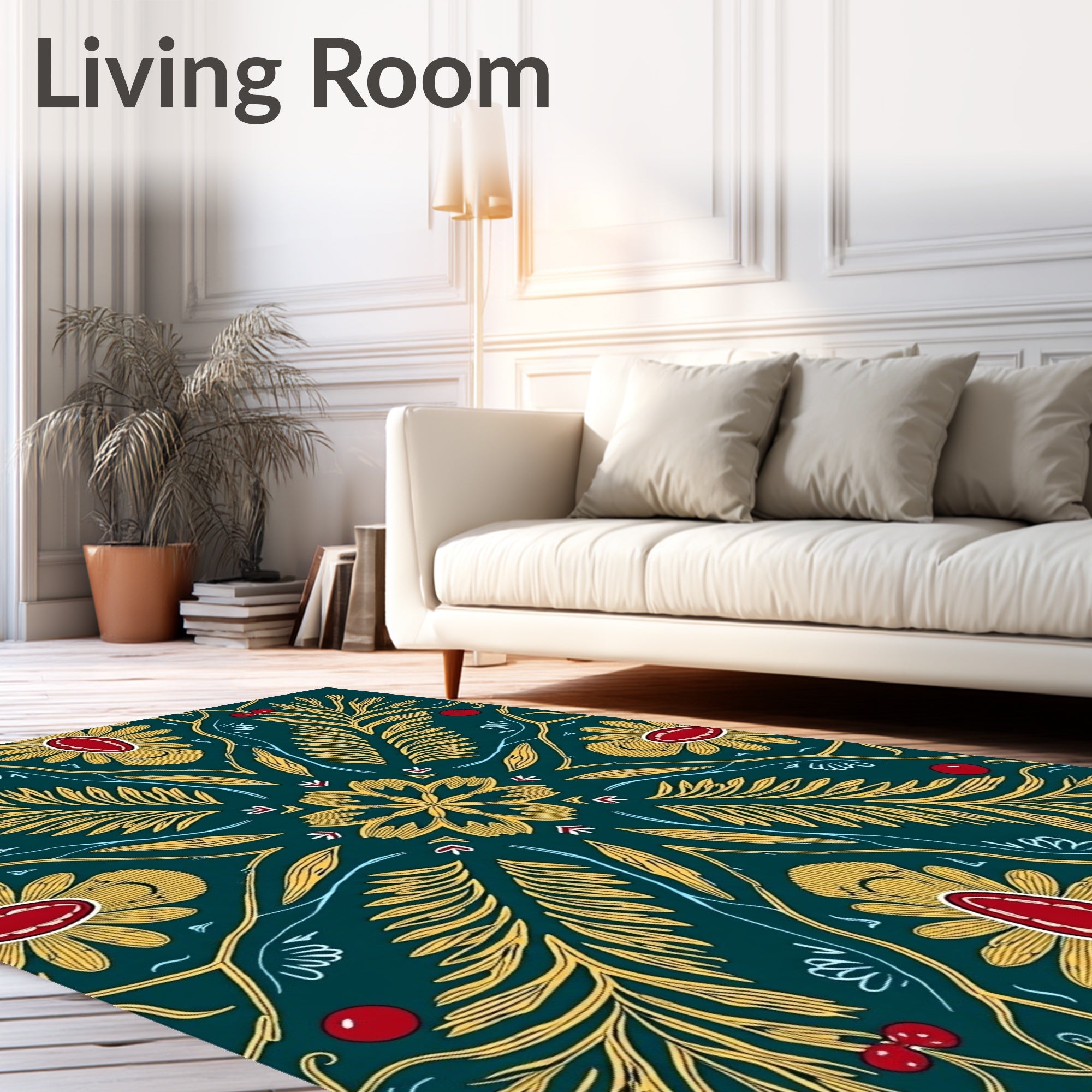 Emerald Golden Floral Medallion Ornament Rug