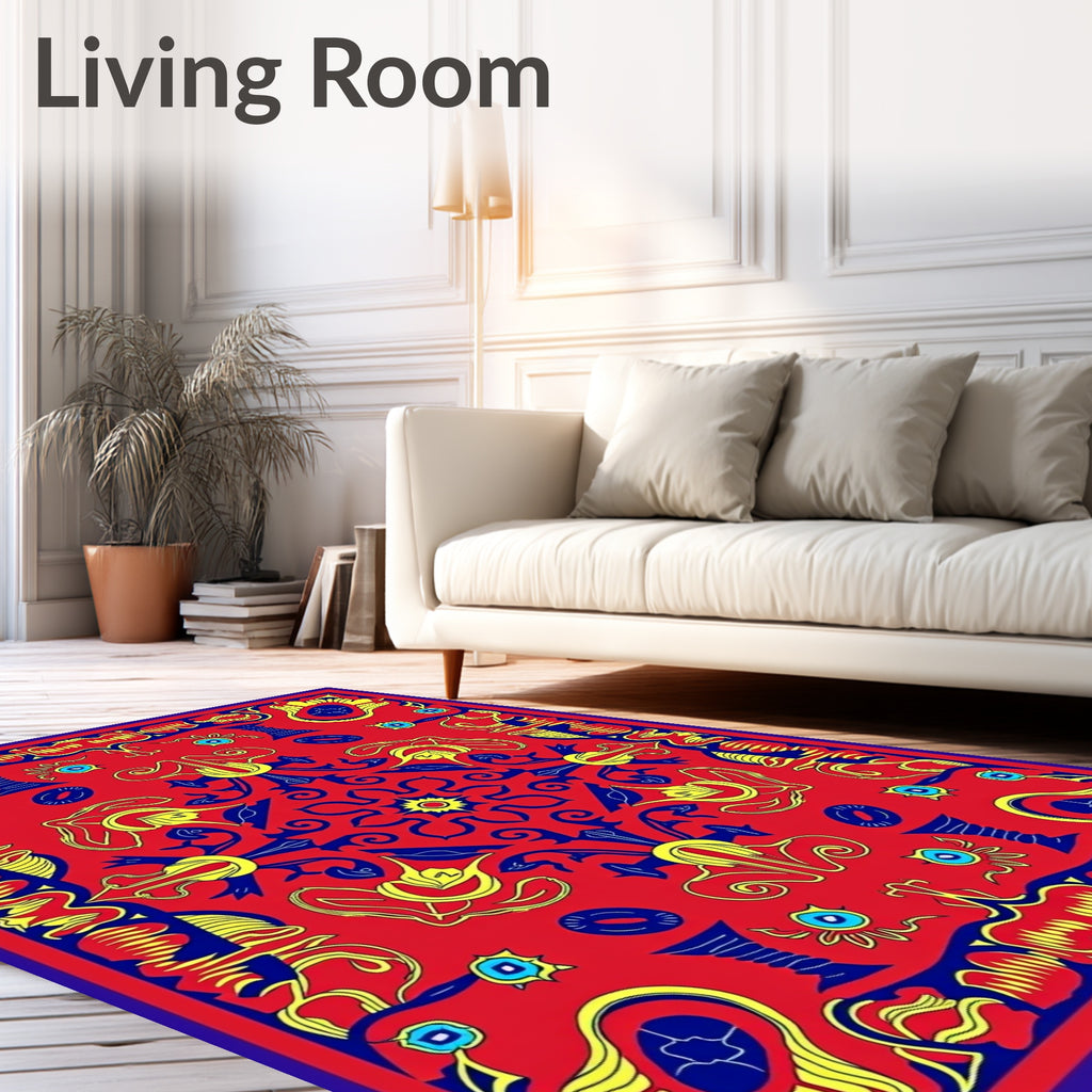 Bold Red Yellow Blue Floral Medallion Rug