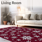 Deep Red White Snowflake Collage Rug