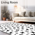 Whimsical Black Fox Snowflakes Heart Rug