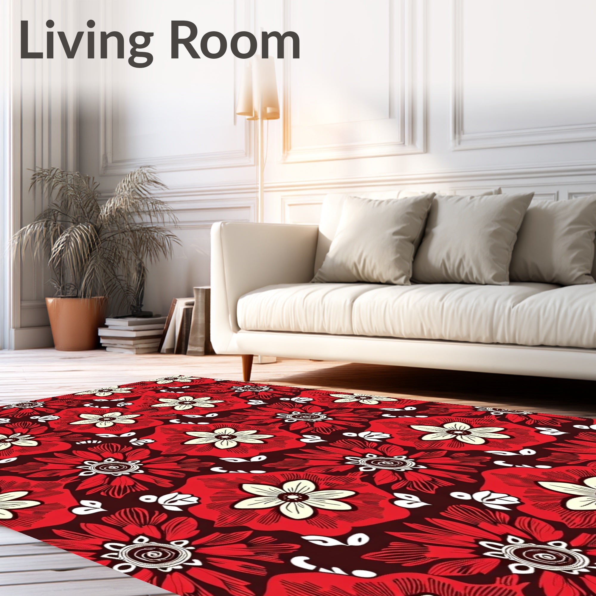 Bold Red Floral Garden Bloom Rug
