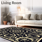 Ornate Black and Gold Floral Medallion Rug