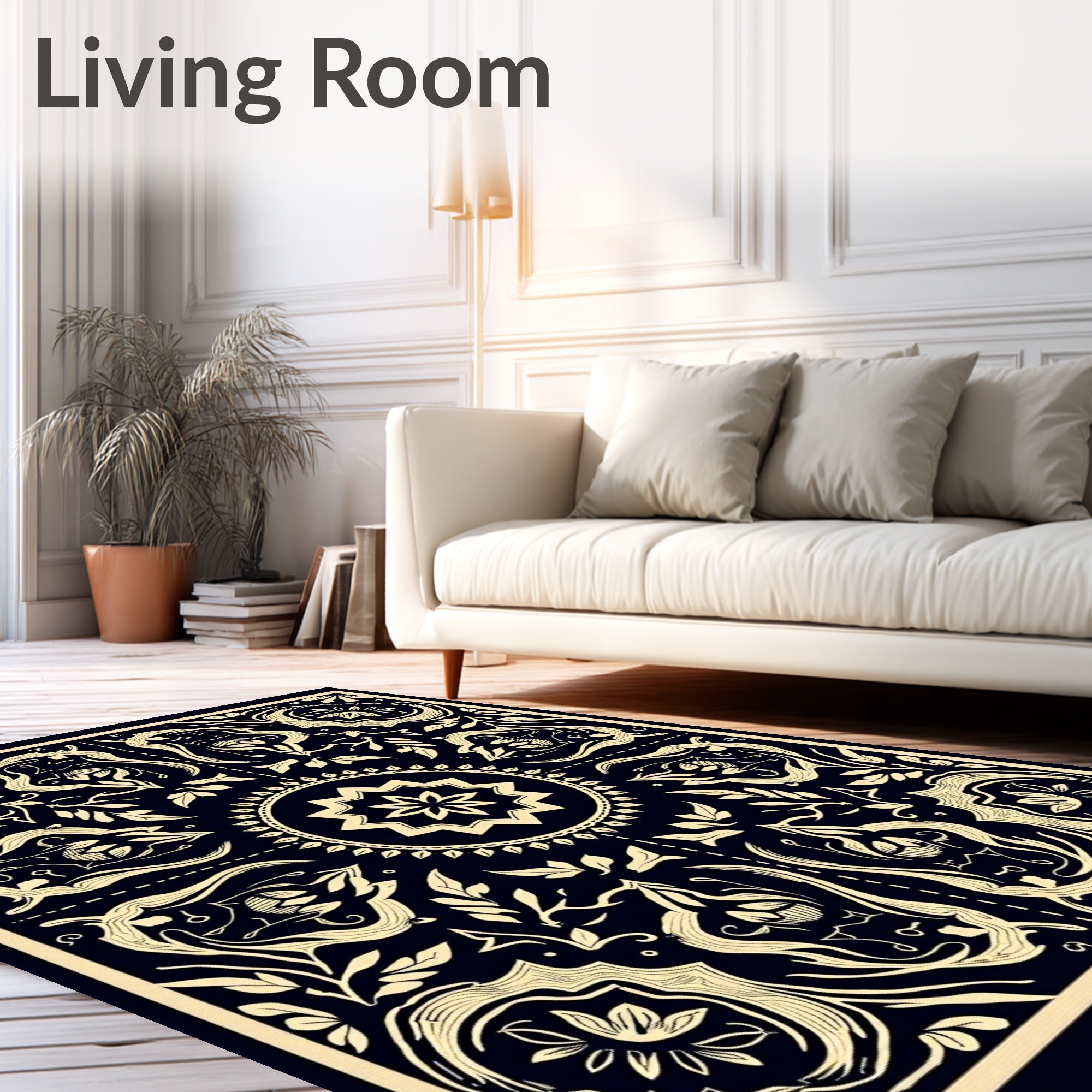 Ornate Black and Gold Floral Medallion Rug