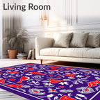 Red Birds and Flowers on Purple Ground Rug
