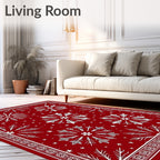 Deep Red Snowflakes Scattered Stars Rug