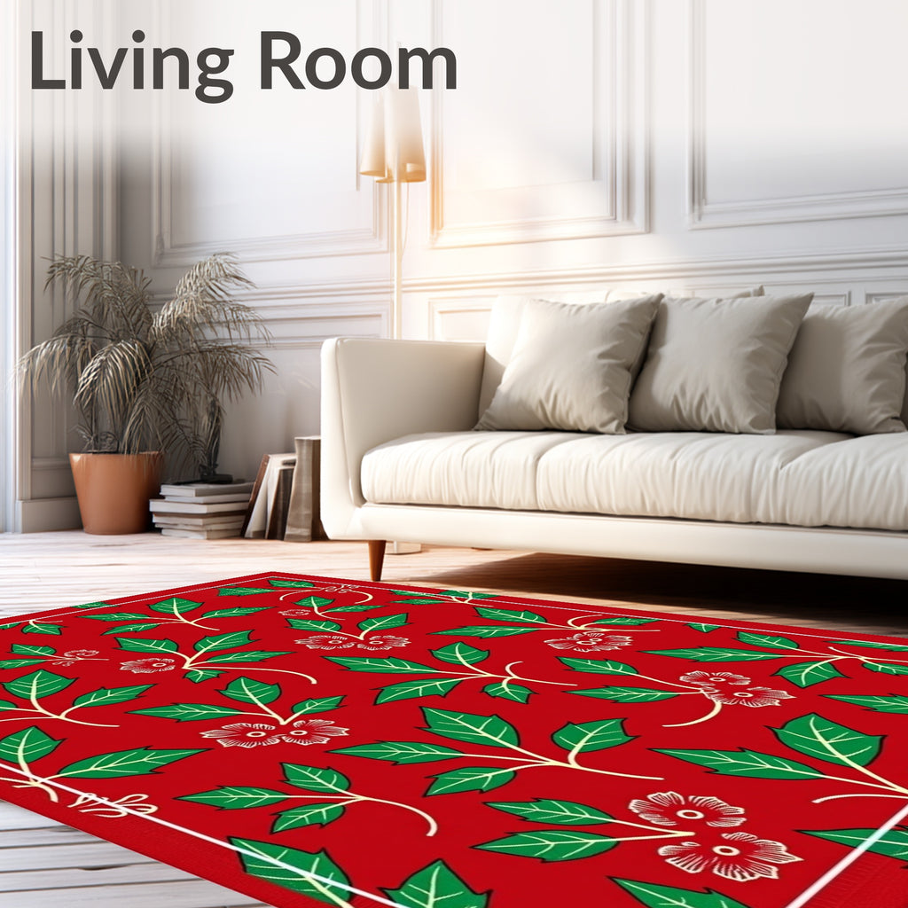 Classic Red Floral Vine Arrangement Rug