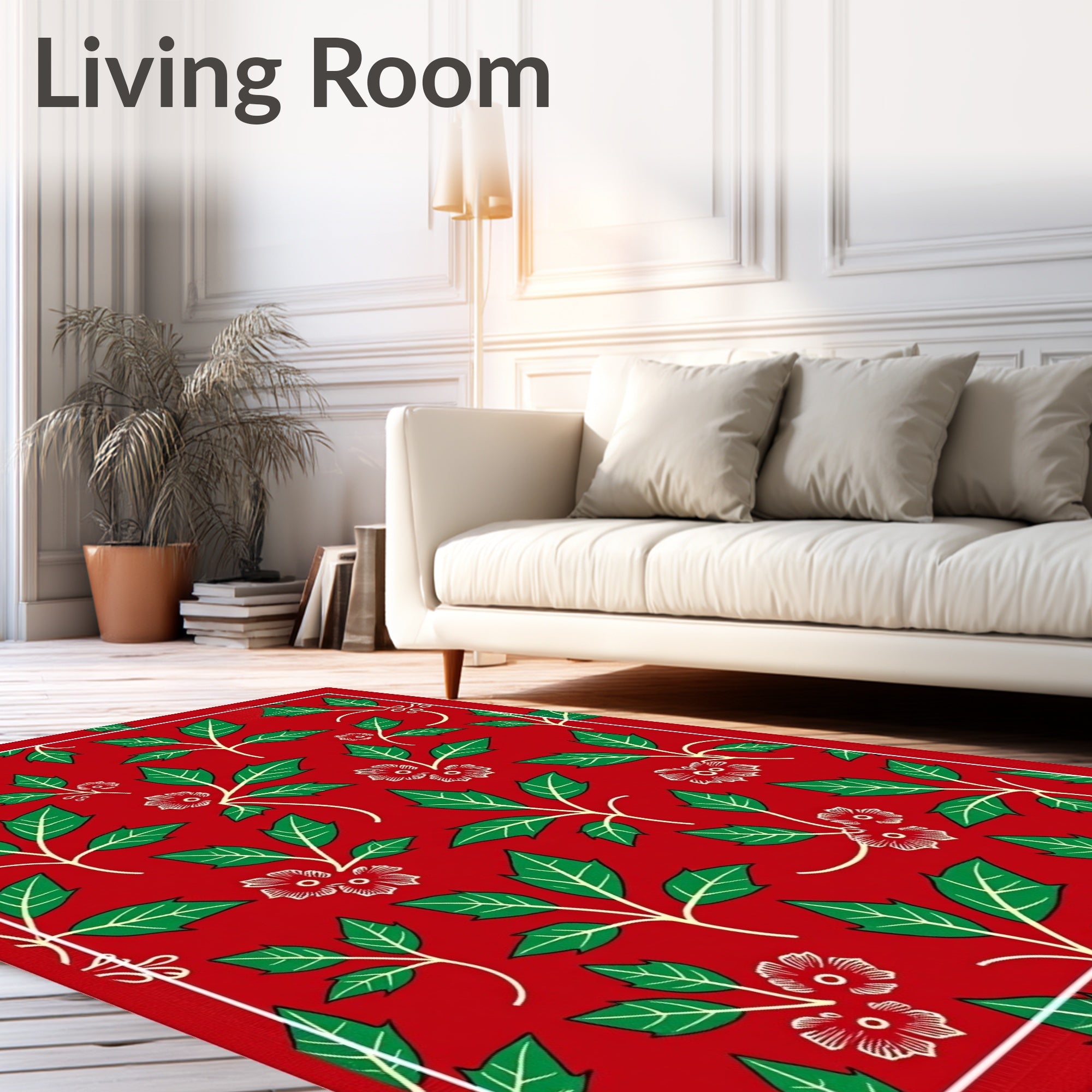 Classic Red Floral Vine Arrangement Rug