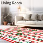 Red White Striped Wreath Garland Rug