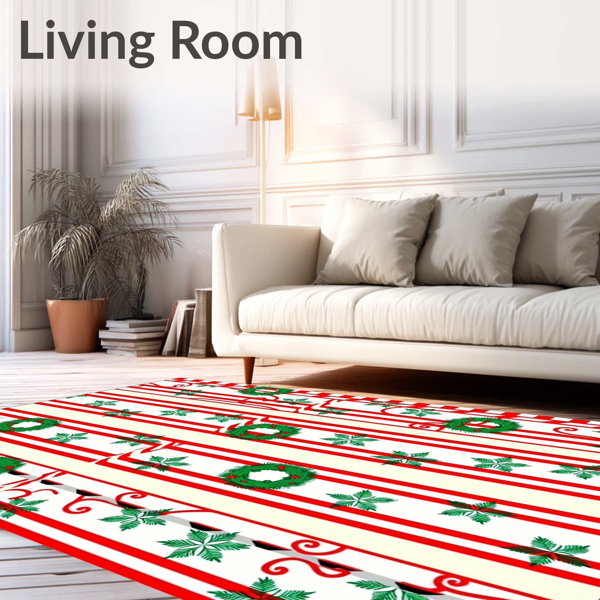 Red White Striped Wreath Garland Rug