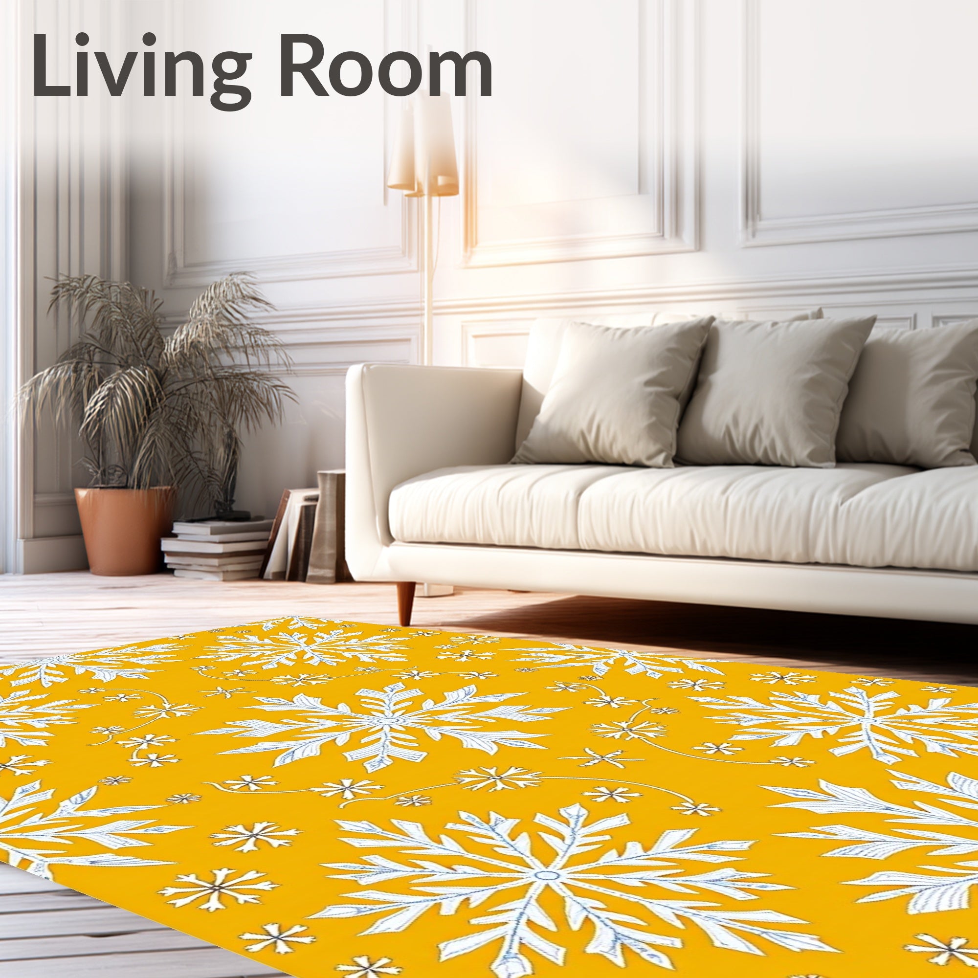 Golden Yellow Snowflake Garland Repeating Rug
