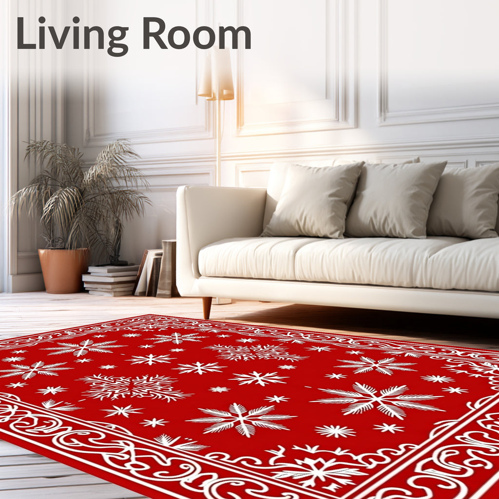 Crimson Snowflakes Victorian Border Rug