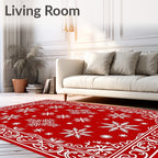 Crimson Snowflakes Victorian Border Rug