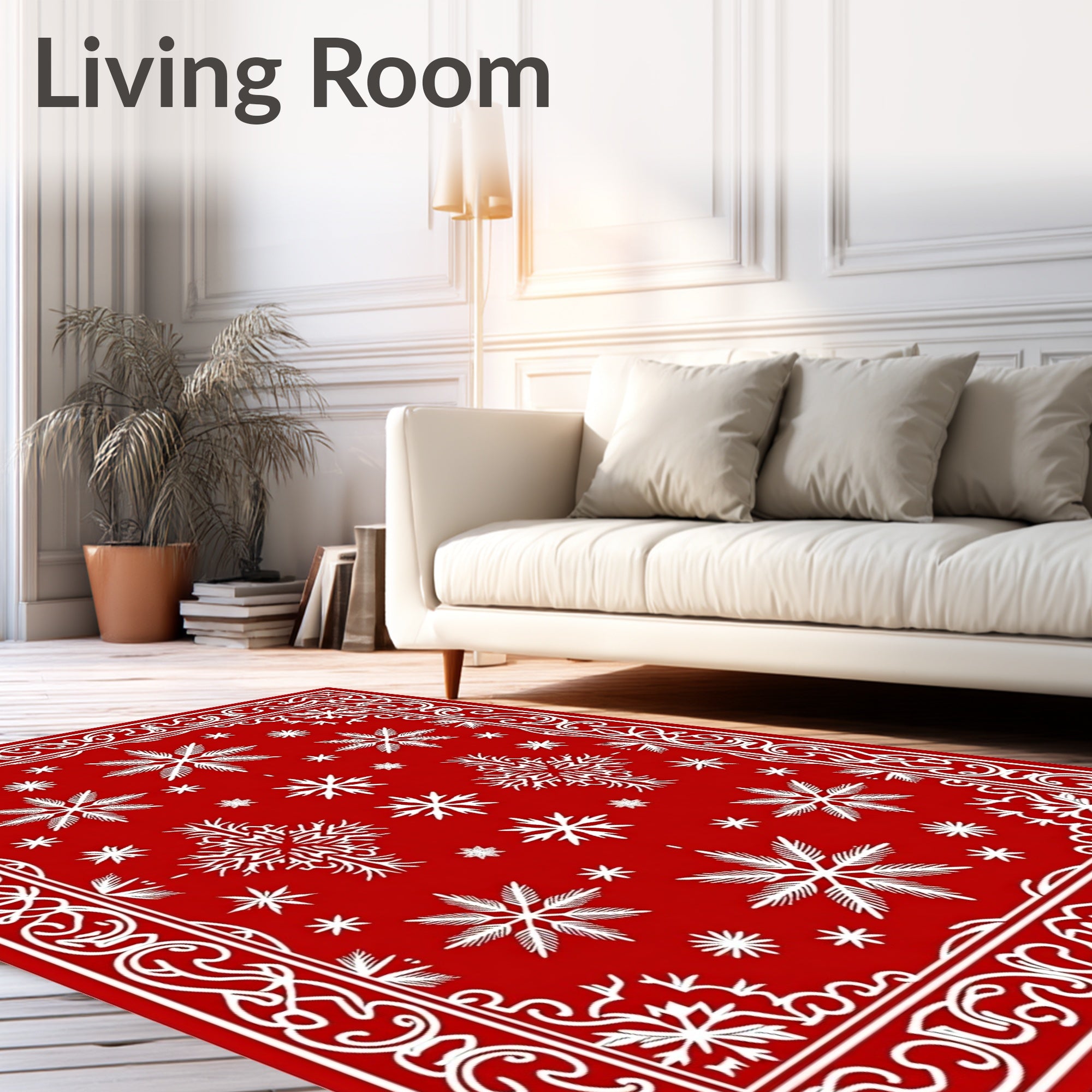 Crimson Snowflakes Victorian Border Rug