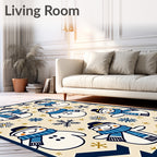 Friendly Snowman Blue Scarf Snowflake Ensemble Rug
