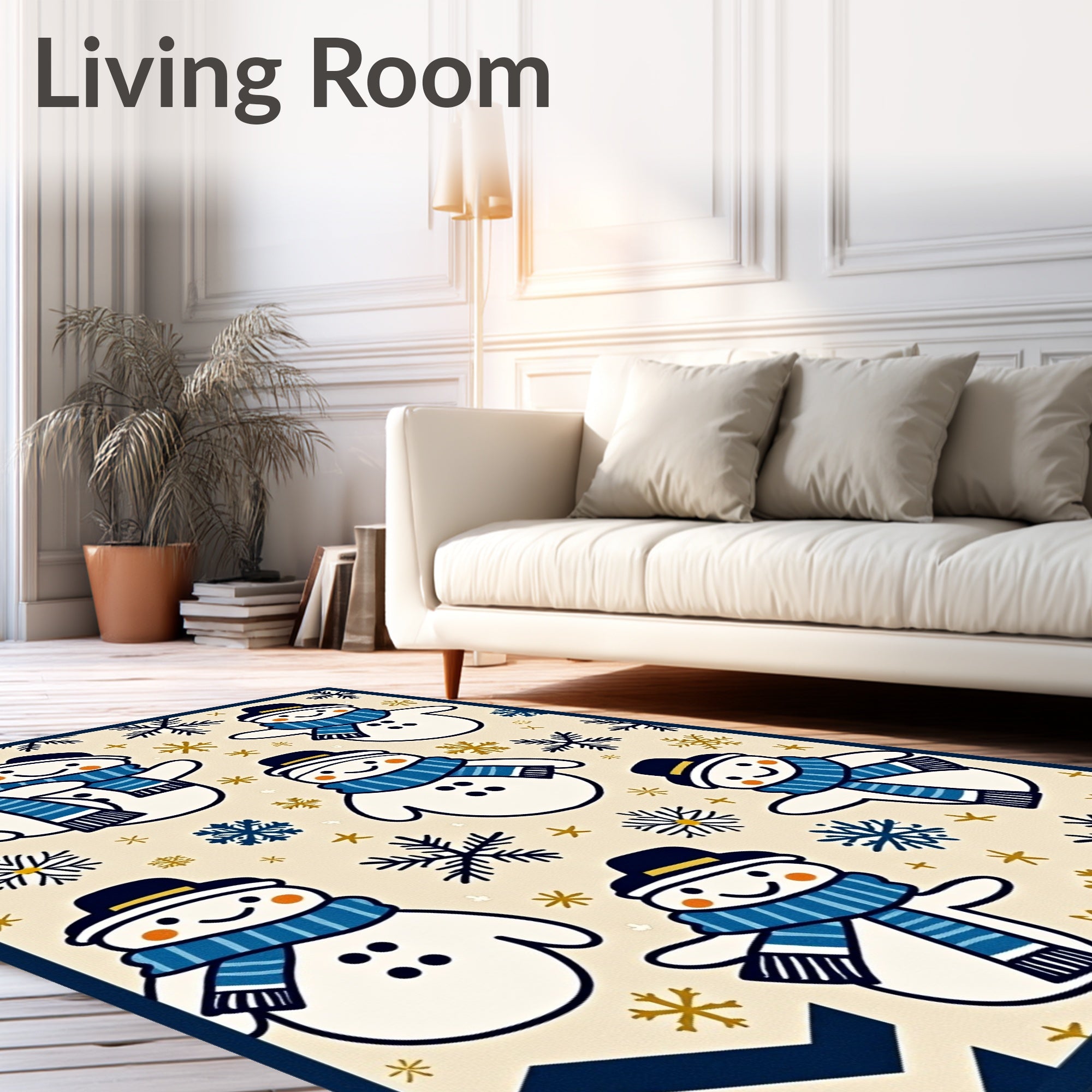 Friendly Snowman Blue Scarf Snowflake Ensemble Rug
