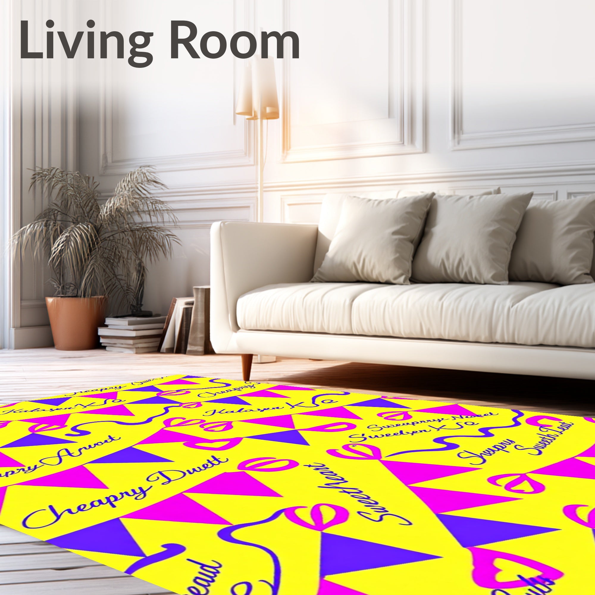 Yellow Pink Blue Bunting Hearts Rug