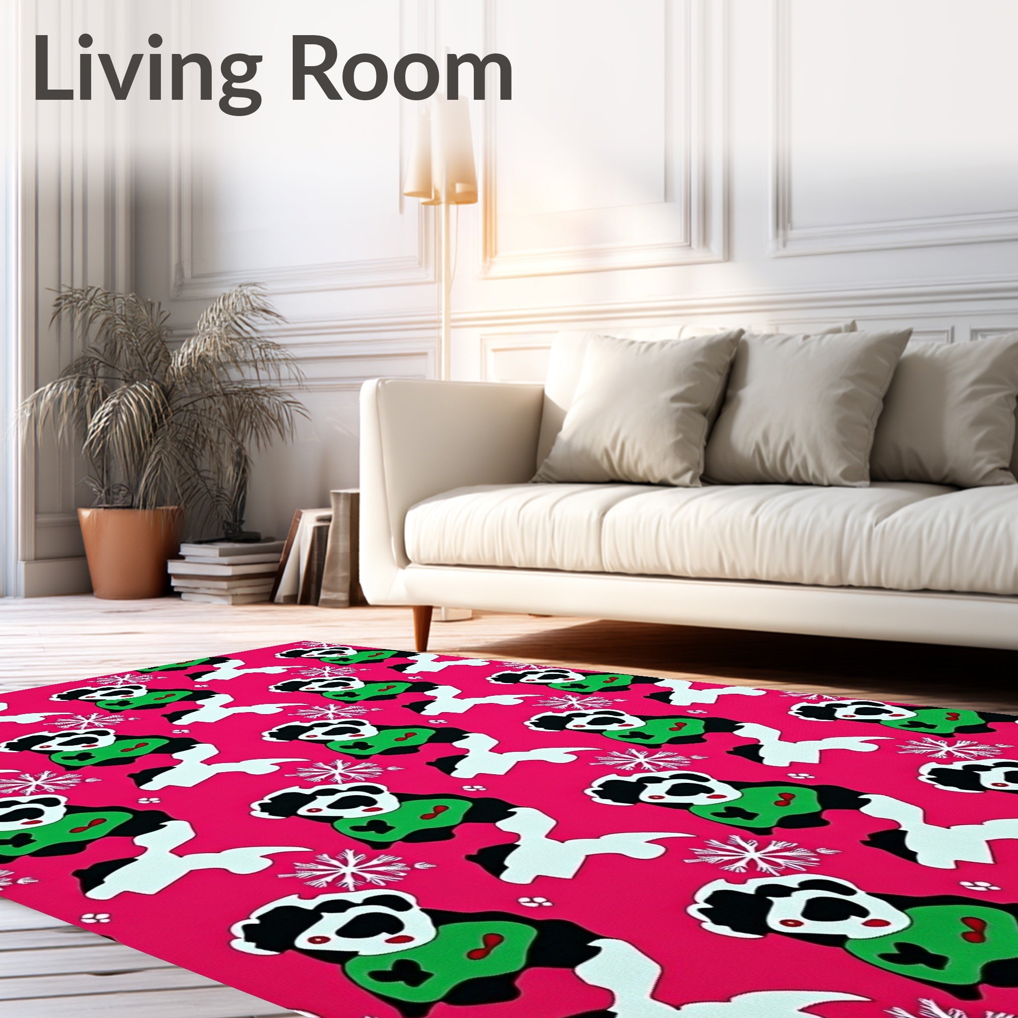 Whimsical Panda Snowflakes Pink Rug