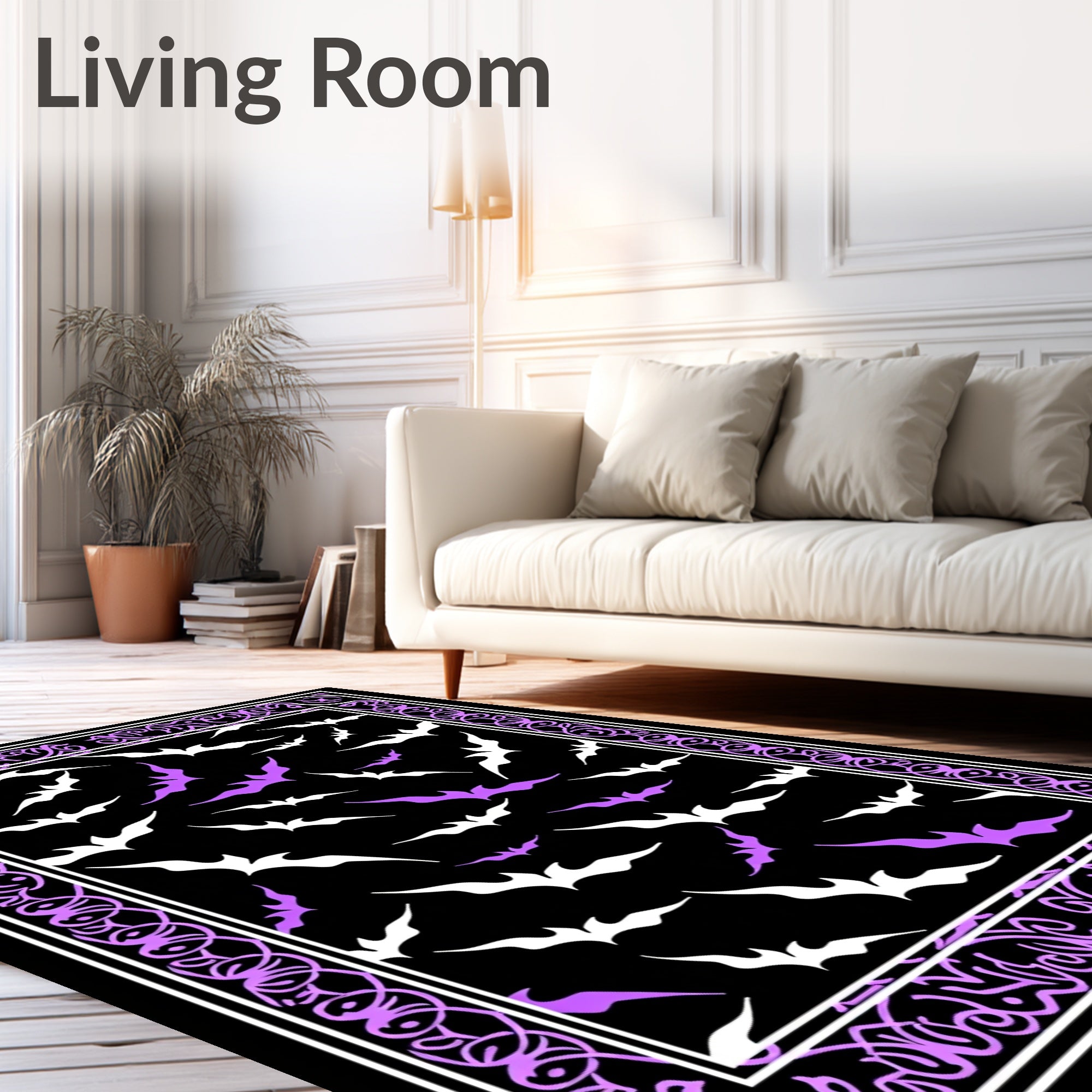 Whimsical Lavender Bat Garden Accent Rug