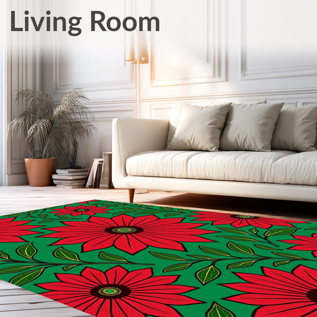 Vibrant Red Flower Garden Rug