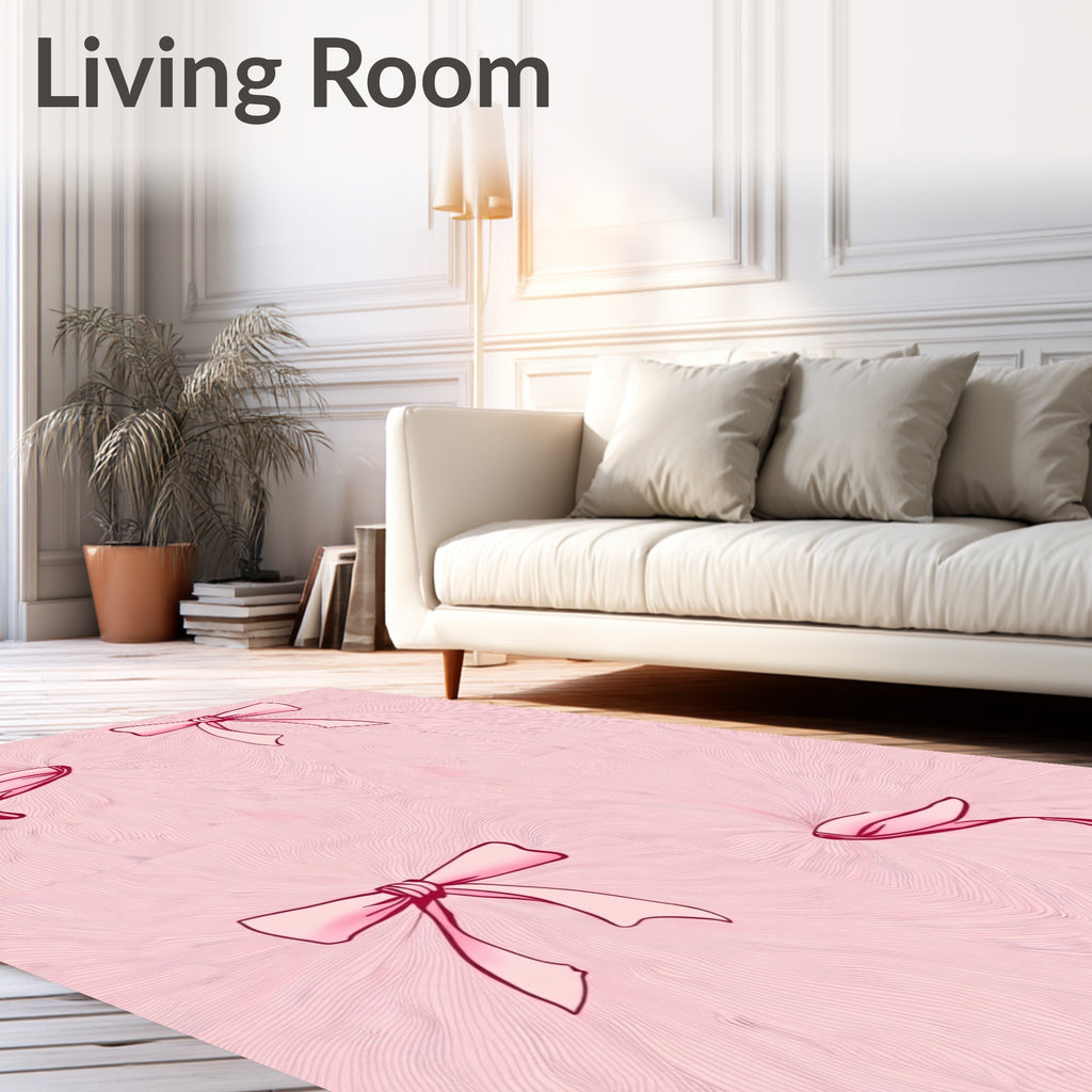 Pink Bows Whimsical Swirl Rug