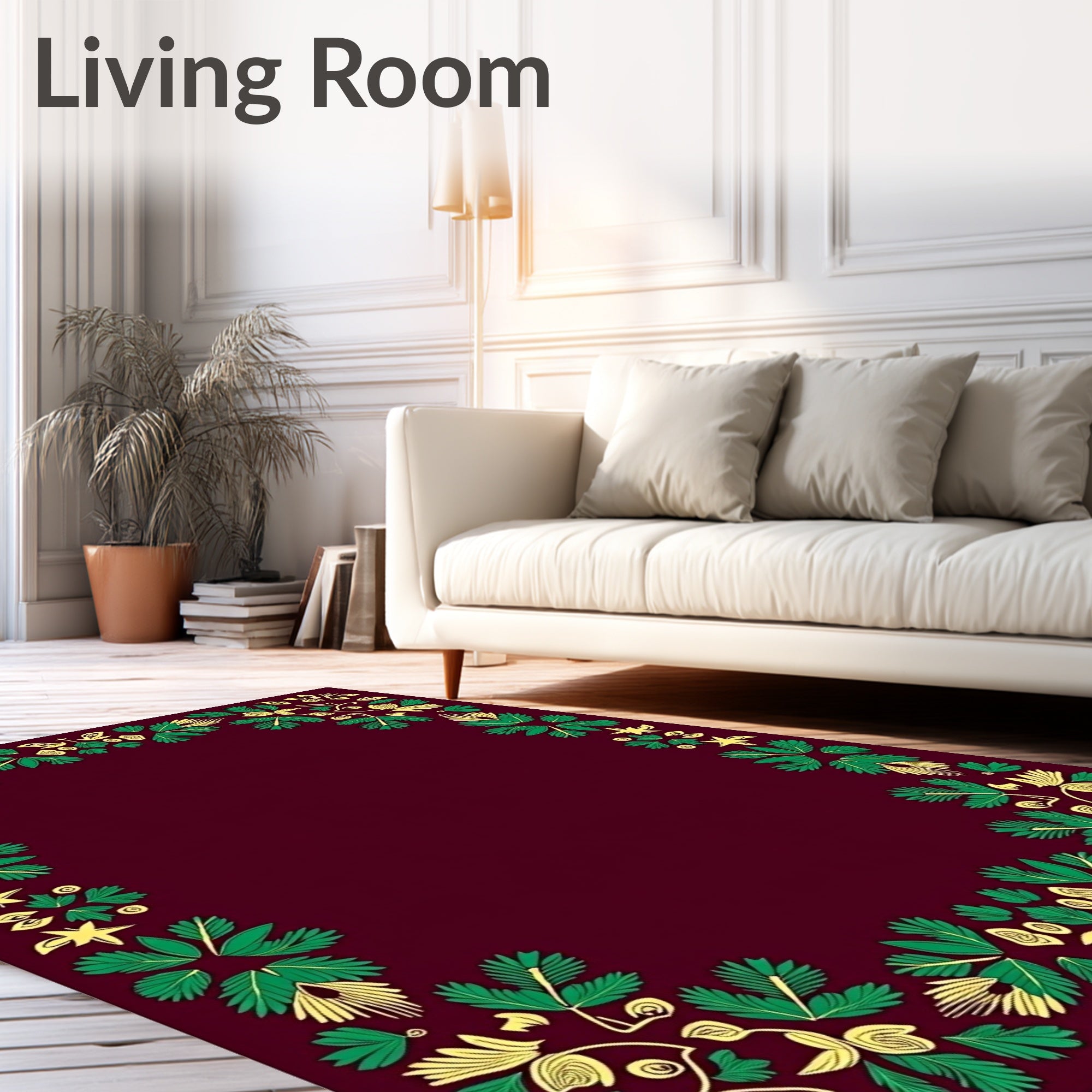 Crimson Garden Green Yellow Border Rug
