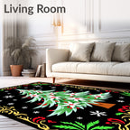 Festive Christmas Tree Poinsettia Snowflakes Rug