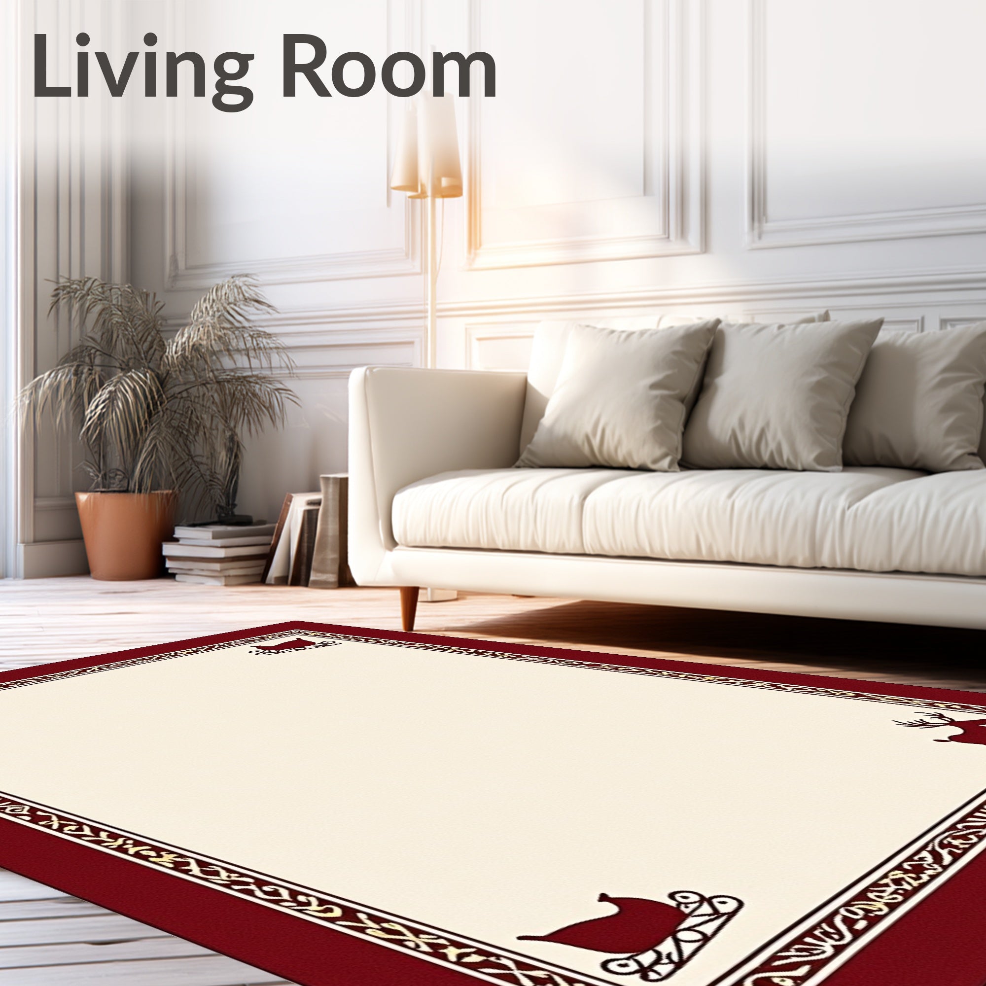 Crimson Reindeer Sleigh Border Rug