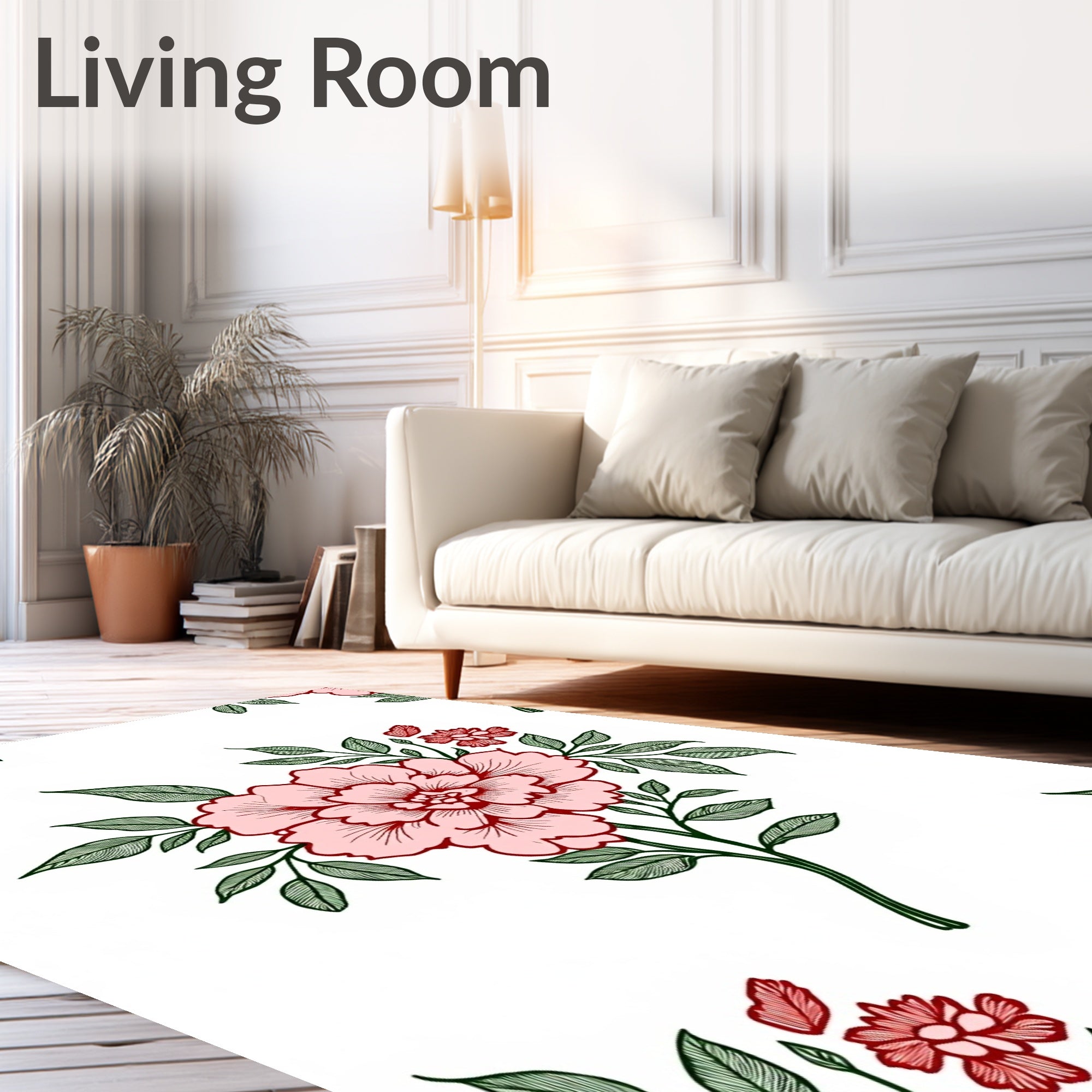 Pink Crimson Floral Foliage Sprigs Rug